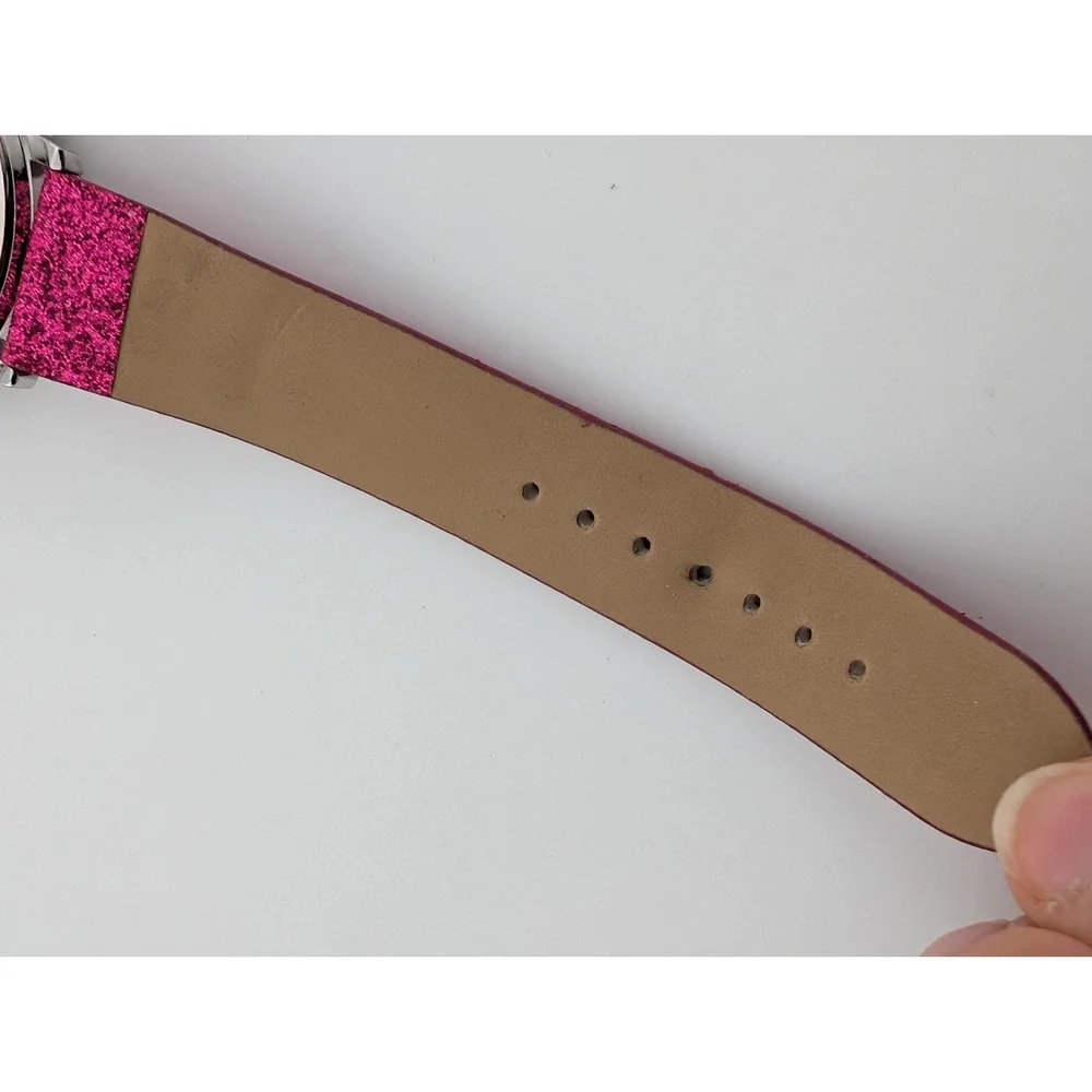 Avon‎ Glitter Watch Women 34mm Silver Case Pink Glitter Band- New Battery